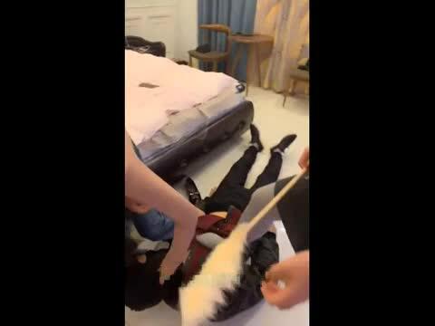 Femdom Asian babe teases you with her feet and strap on cock