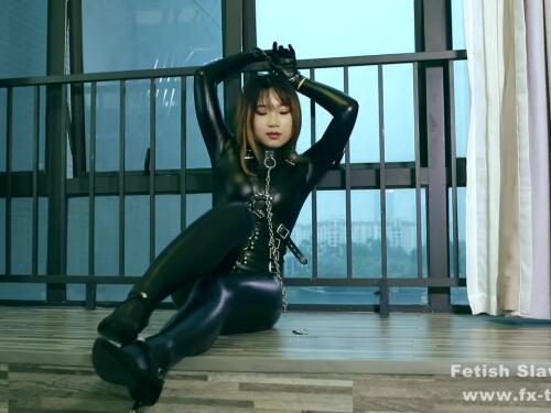 Naked man from Japan Arisa likes a hard time in her leather catsuit