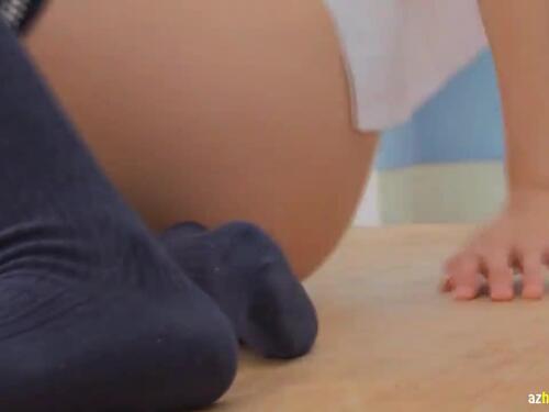 Wearing pantyhose on big boobs and her pussy