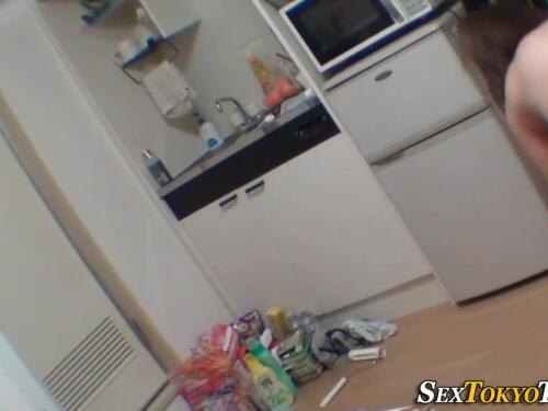 Asian teen Rina tease in ripped pants