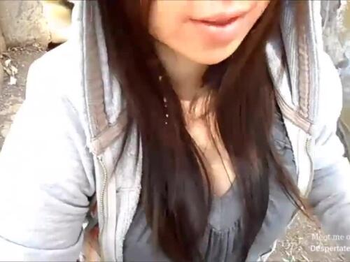 Asian slut sucking dick in public