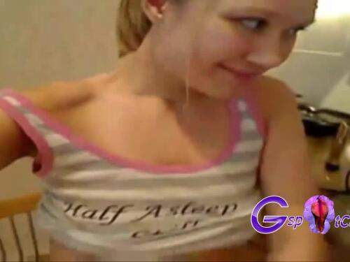Busty amateur Gina sucking and fingering herself in a live webcam show