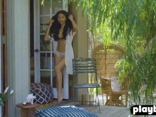 Cute Asian babe Asia gets her big tits out in the outdoors